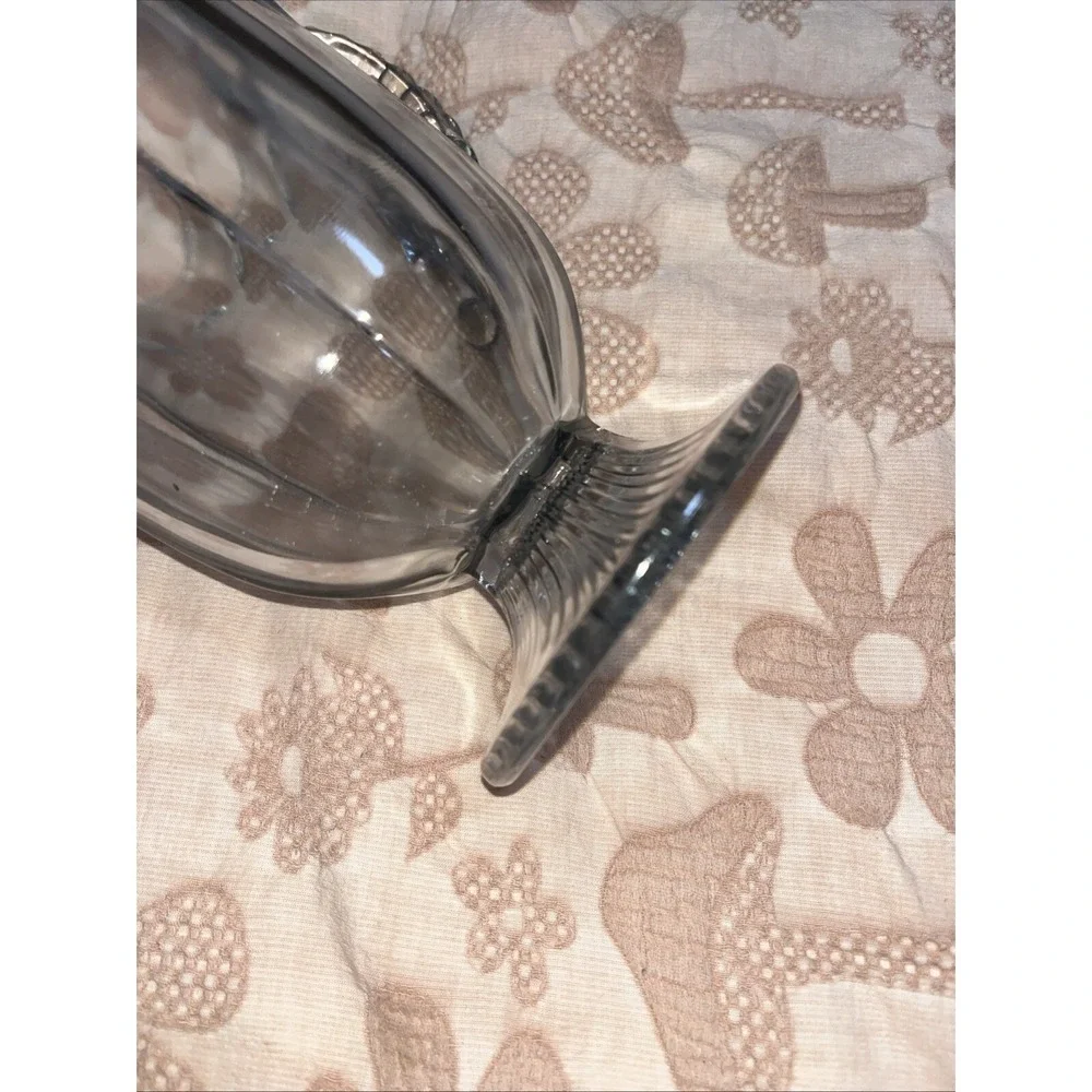 Blue Tinted Pitcher Elegant Glass  Fluted Notch‎ Handle Mcm Imperial Footed